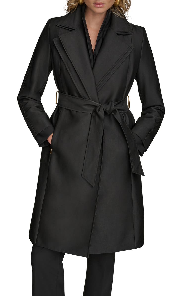 Donna Karan New York Double Collar Cotton Blend Trench Coat, Alternate, color, Black