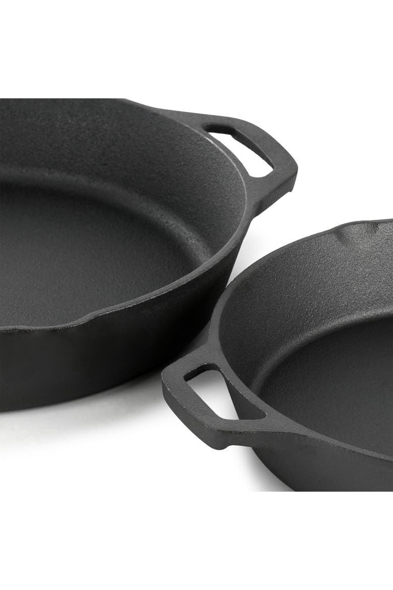 13 Piece Cast Iron Skillet Set with Tempered Glass Lids and Silicone Holders, Alternate, color, Black