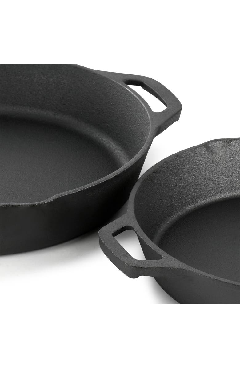 Megachef 13 Piece Cast Iron Skillet Set with Tempered Glass Lids and Silicone Holders, Alternate, color, Black
