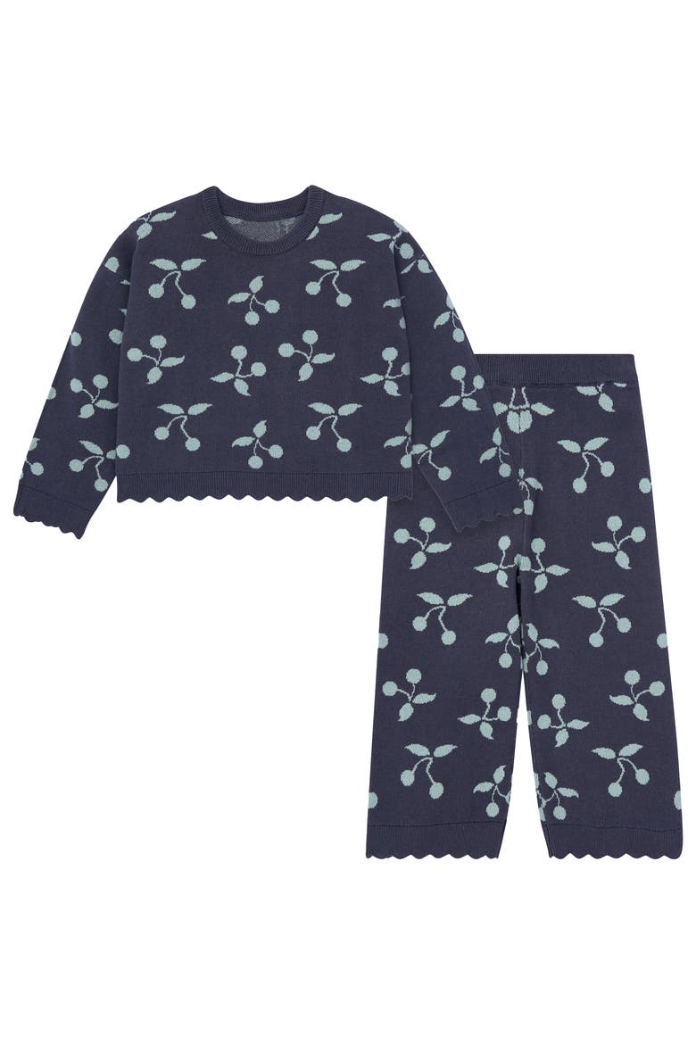 Jacquard Sweater Knit Top and Pant Set, Main, color, Blue Fruit