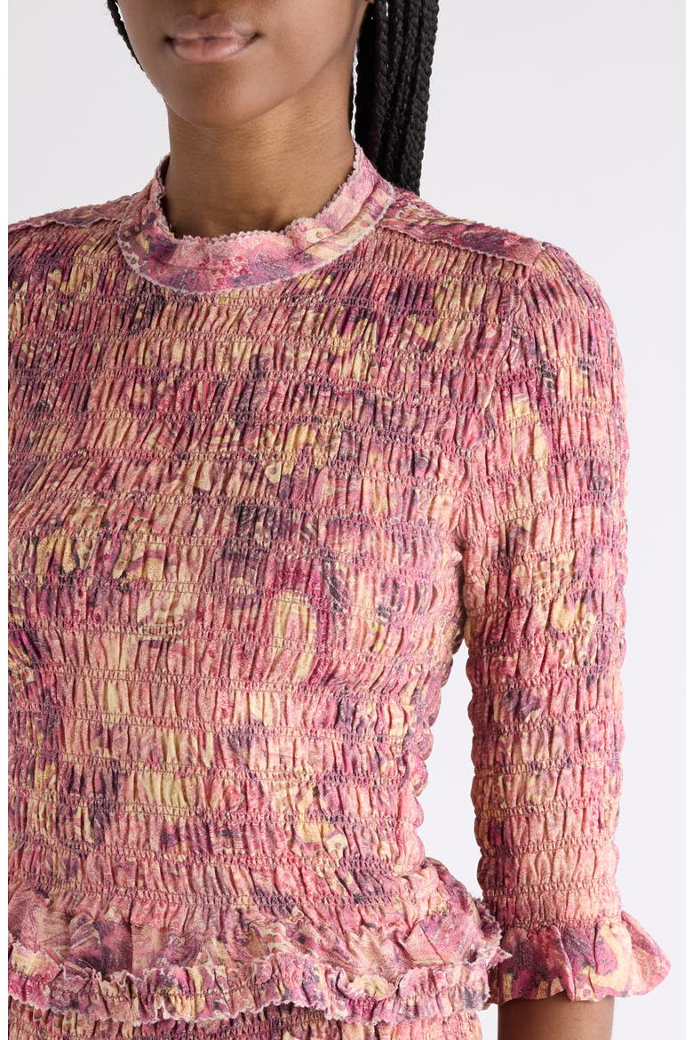 Carola Smocked Silk Georgette Top, Alternate, color, PINK