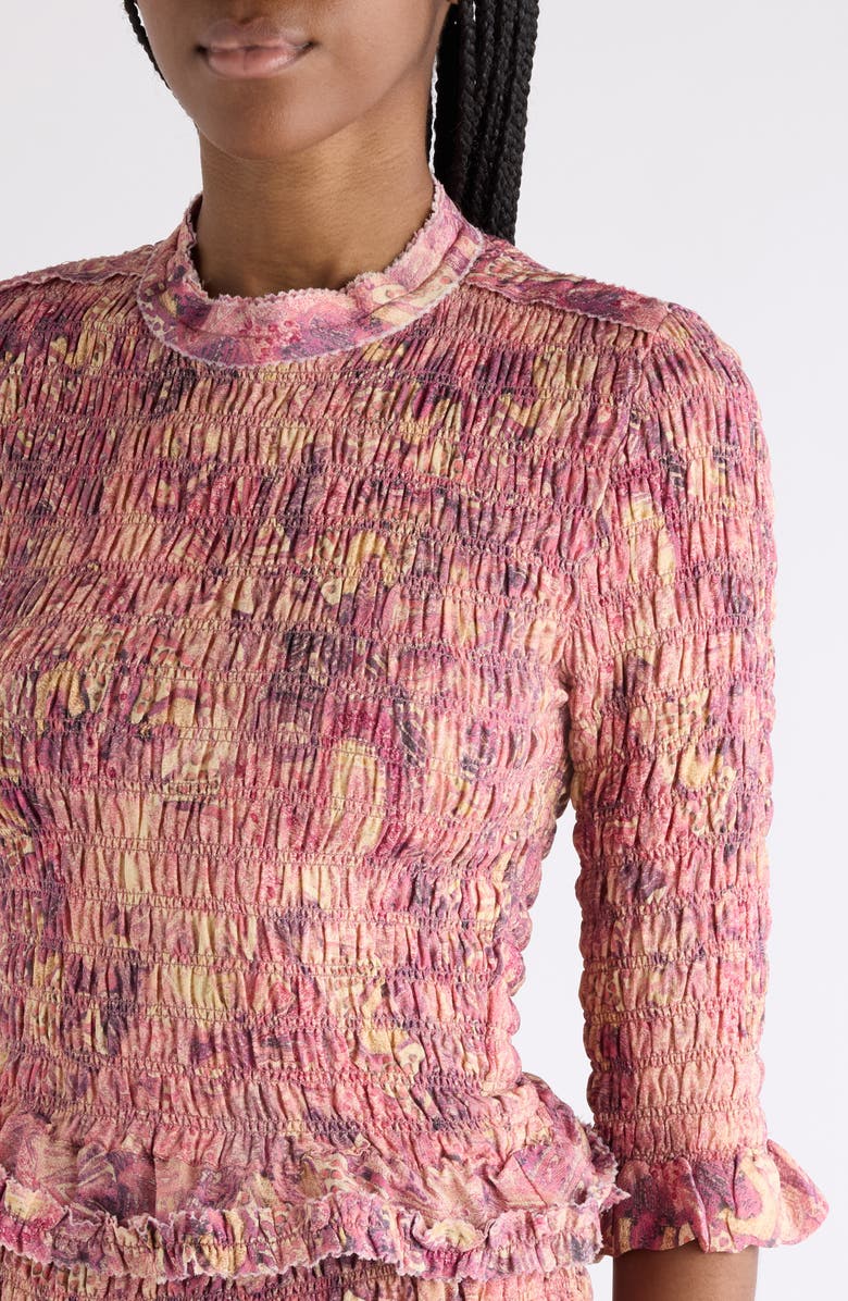 Isabel Marant Carola Smocked Silk Georgette Top, Alternate, color, Pink