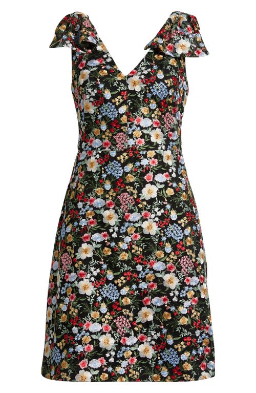 Eliza J Floral Embroidery Bow Detail Fit & Flare Dress In Brown