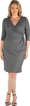 24seven Comfort Apparel Plus Size Knee Length V Neck Dress