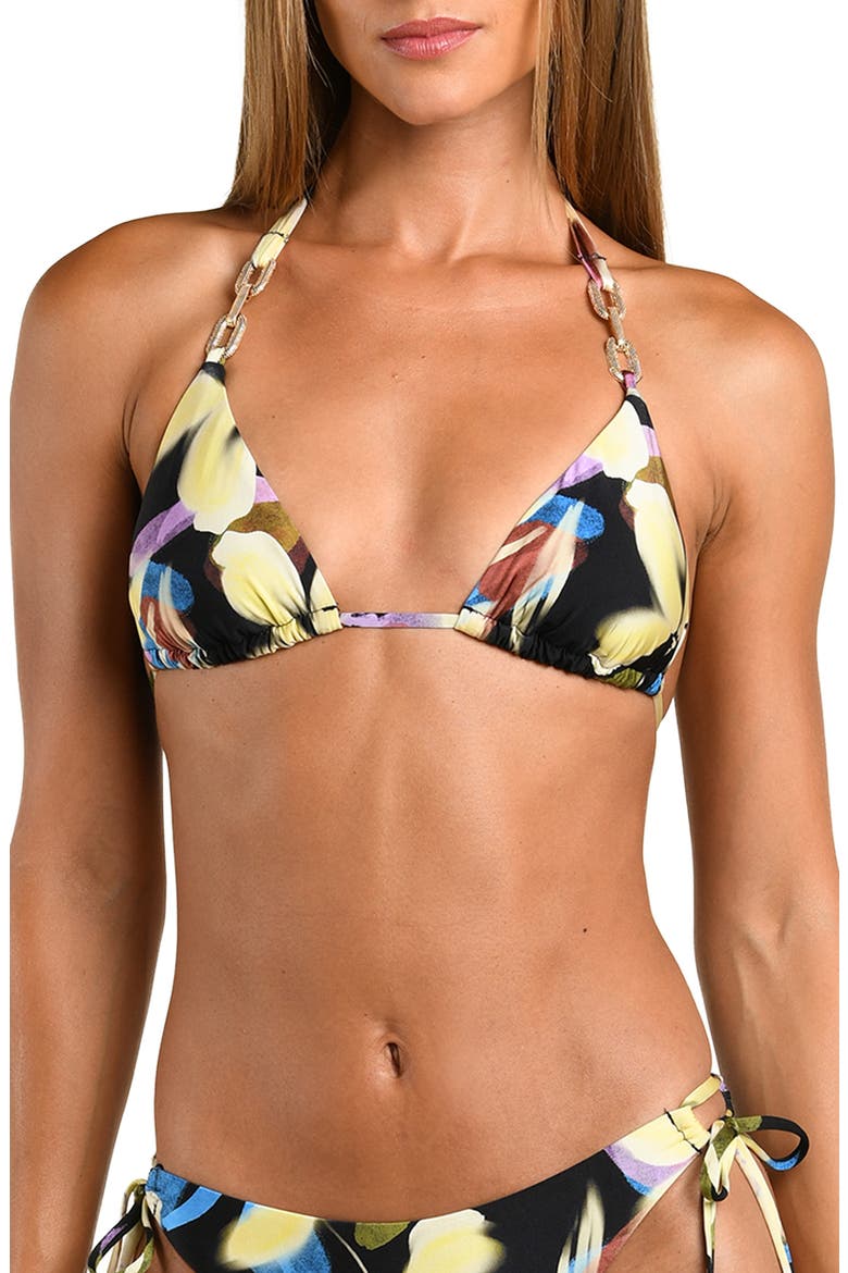 Afterglow Triangle Bikini Top, Main, color, BLACK MULTI