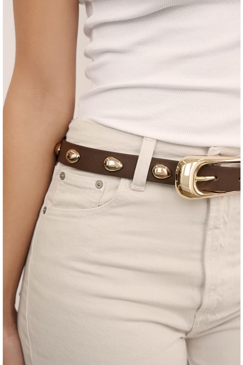 Teardrop Studded Leather Belt, Alternate, color, COFFEE