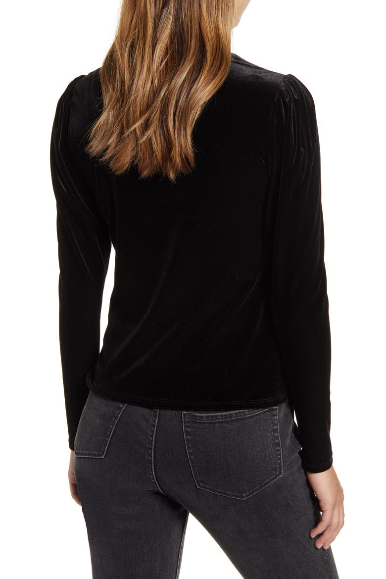 Puff Shoulder Velour Top, Alternate, color, BLACK