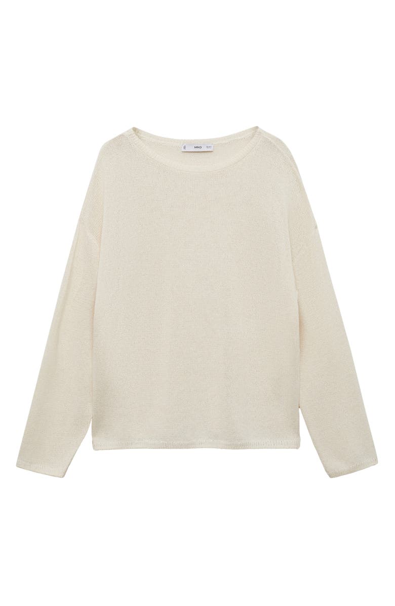 MANGO Boat Neck Cotton Blend Sweater, Alternate, color, Ecru