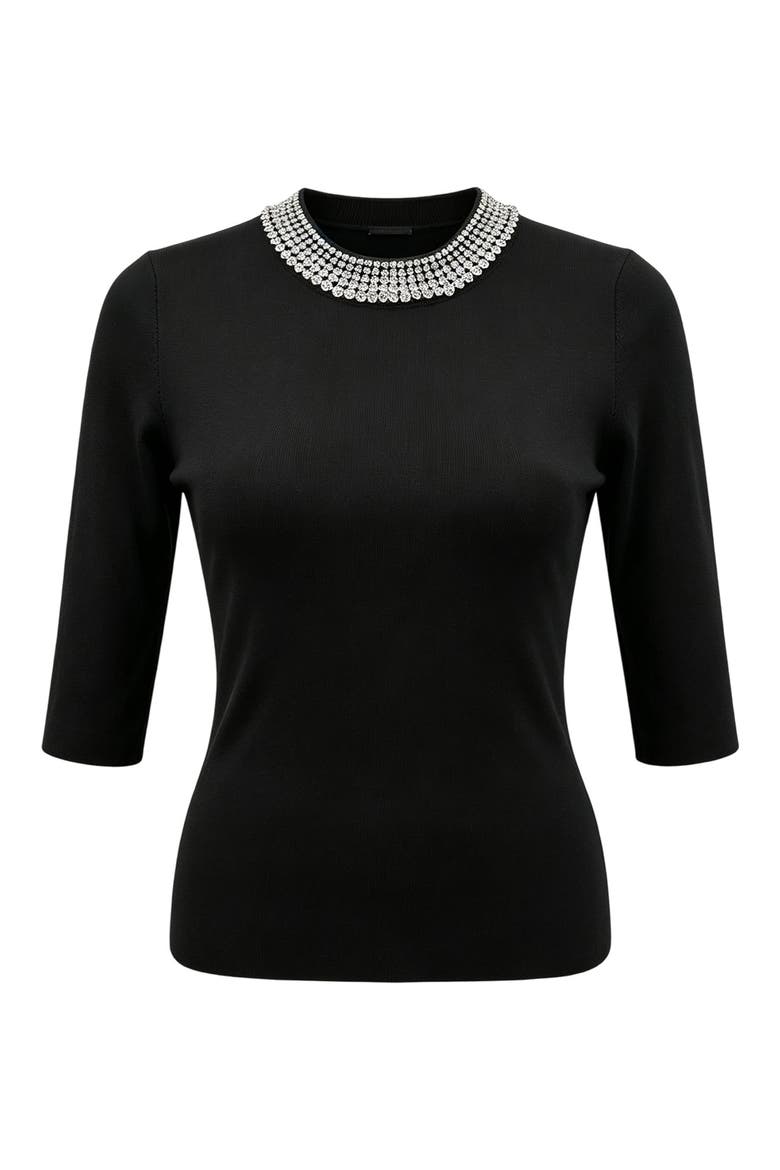 Embellished Crewneck Sweater, Main, color, BLACK
