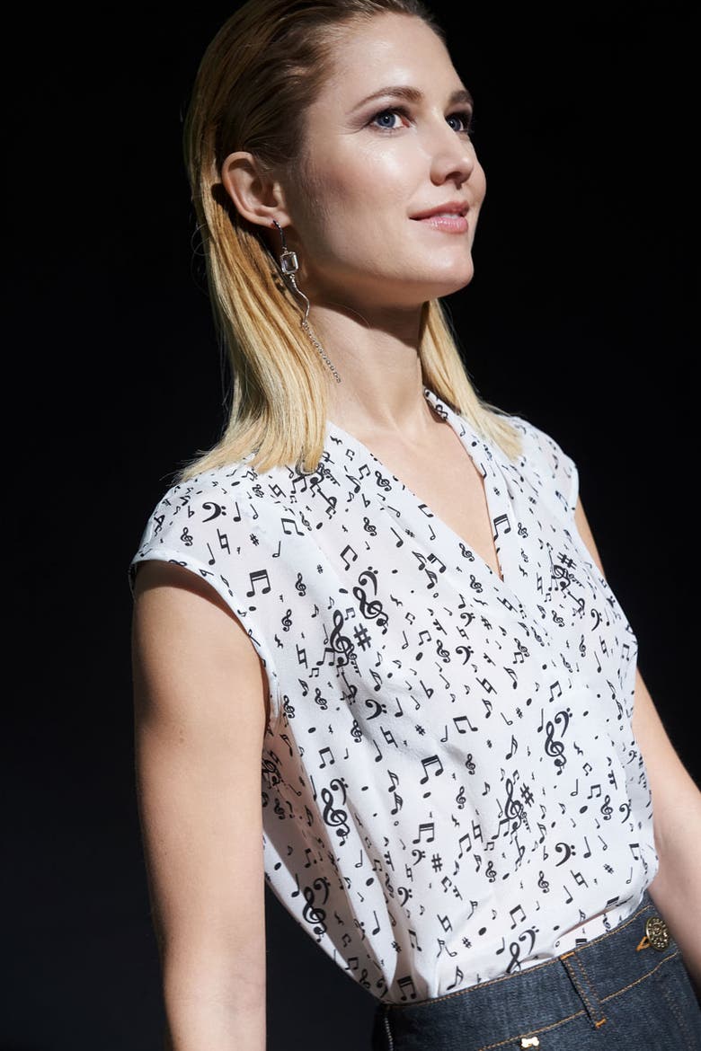 Printed Silk Top, Alternate, color, White / Black