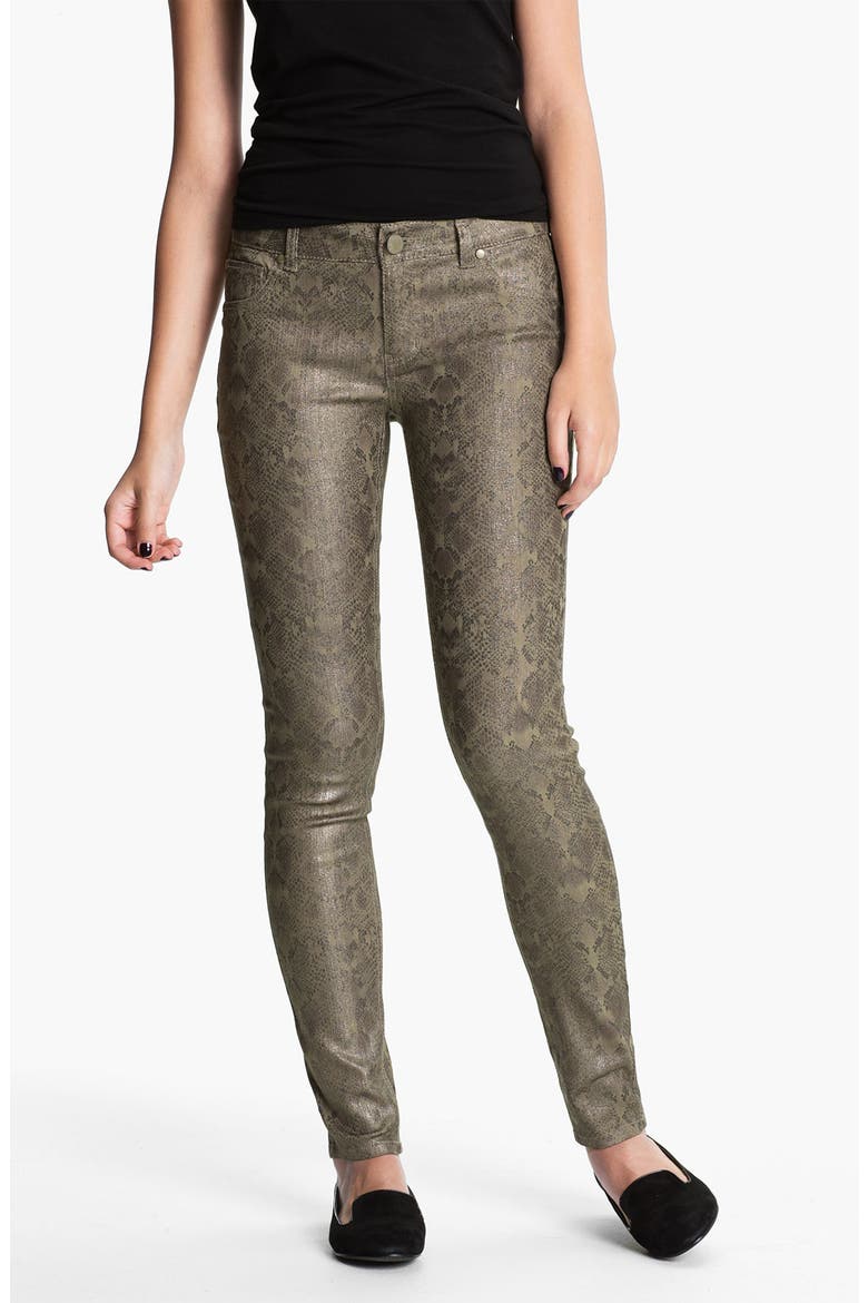 Metallic Snake Print Skinny Jeans, Alternate, color, CREAM BOA