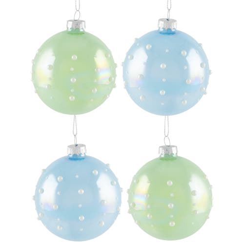 Northlight Shiny Glass Ball Christmas Ornaments With Pearl Drops In Blue