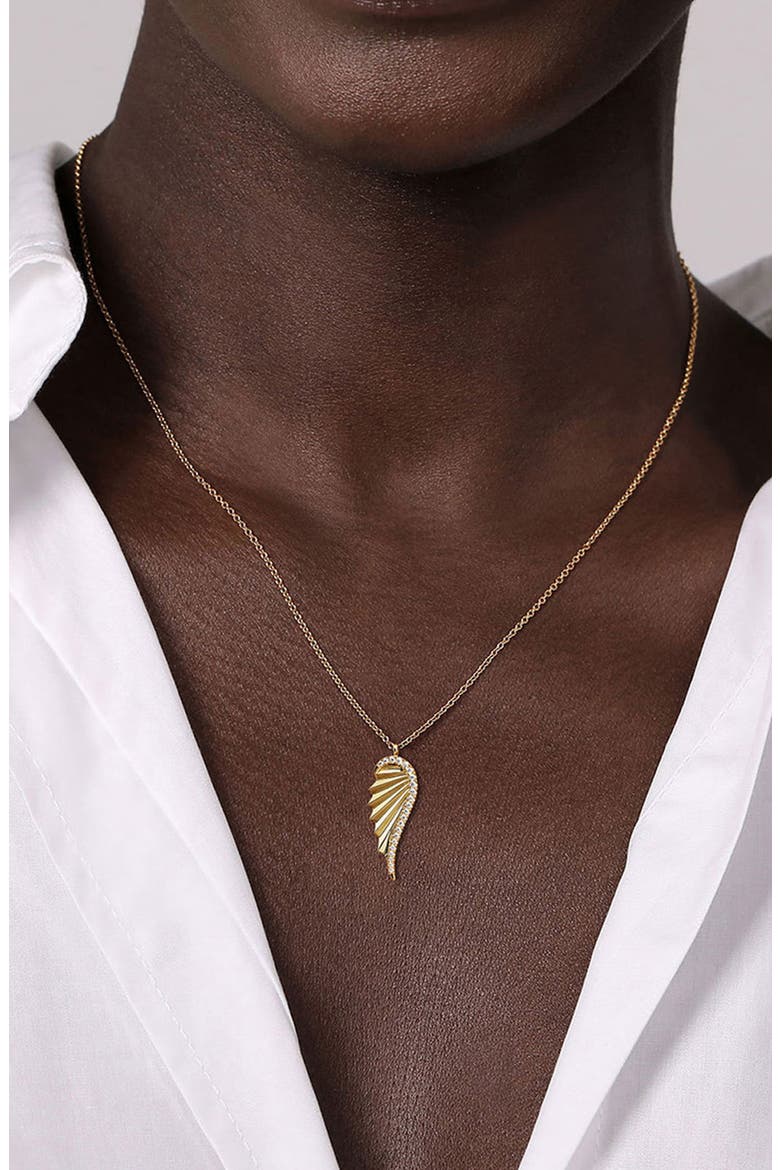 Diamond Wing Pendant Necklace, Alternate, color, GOLD