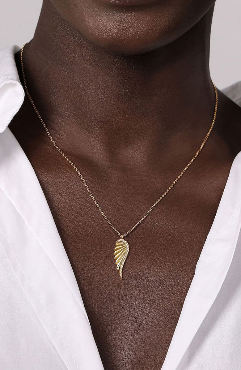 Gabriel & Co. Diamond Wing Pendant Necklace, Alternate, color, Gold