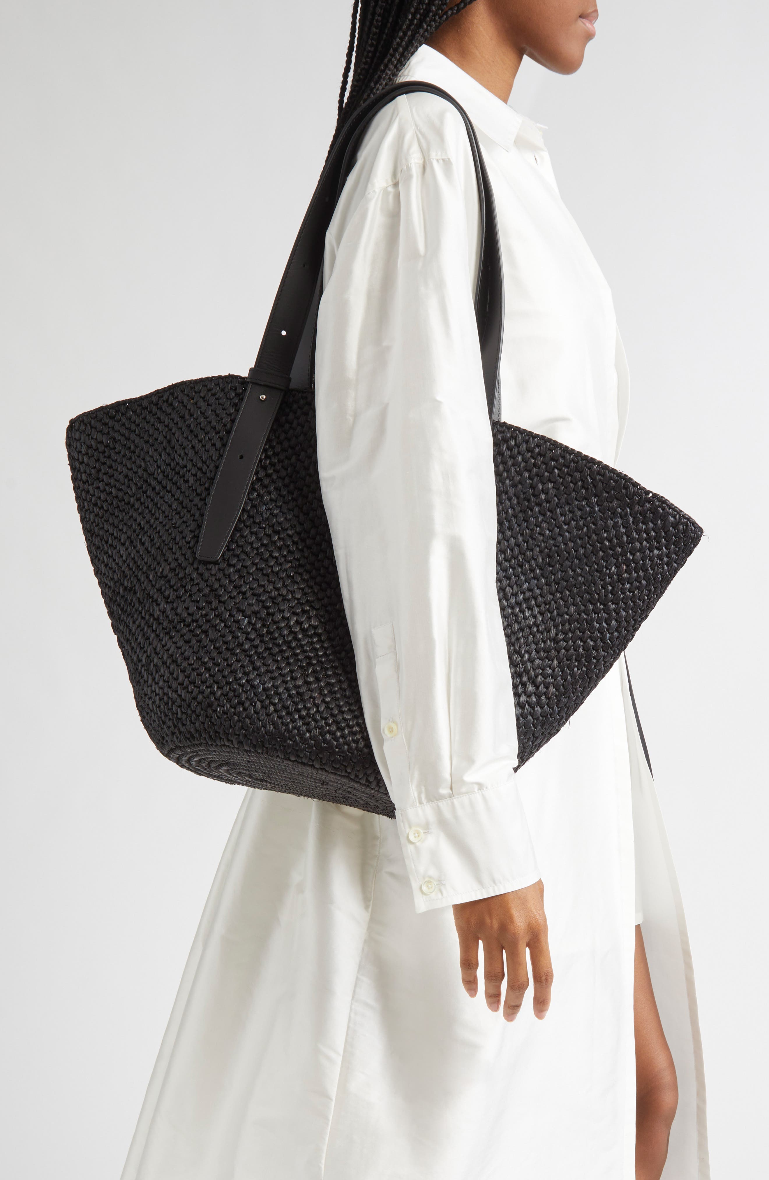 Lié Studio The Large Bianca Woven Raffia Tote, Alternate, color, Black