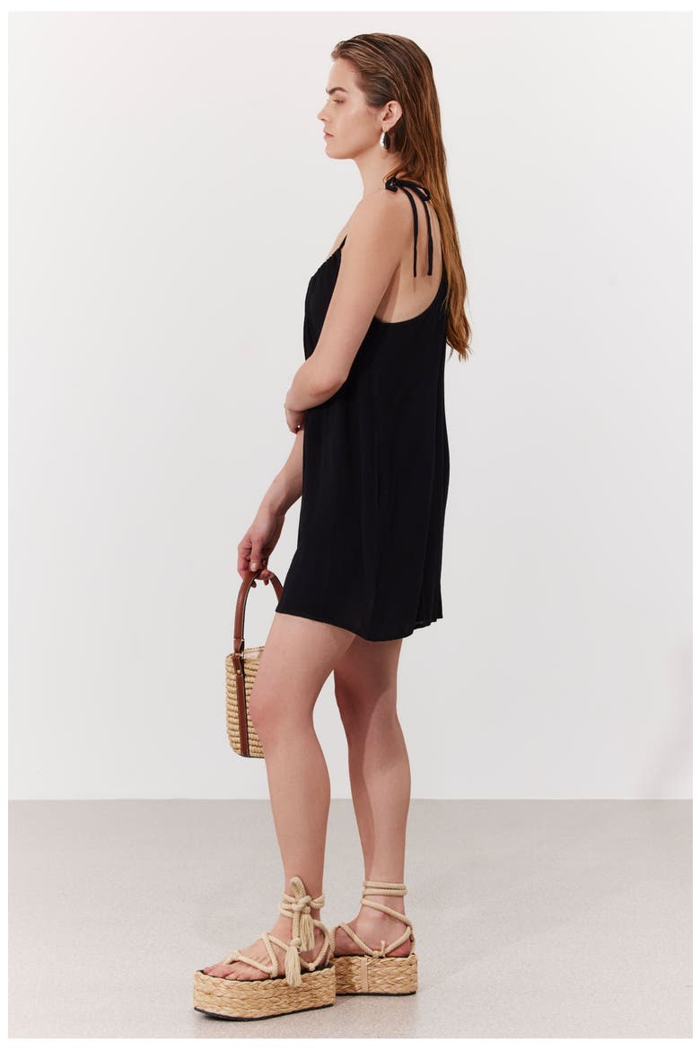 Solena Crêpe High Neck Romper Cover-Up, Alternate, color, Black