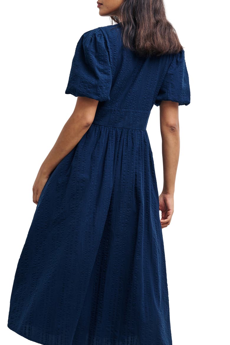 Starlight Button Front Cotton Seersucker Midi Dress, Alternate, color, BLUE