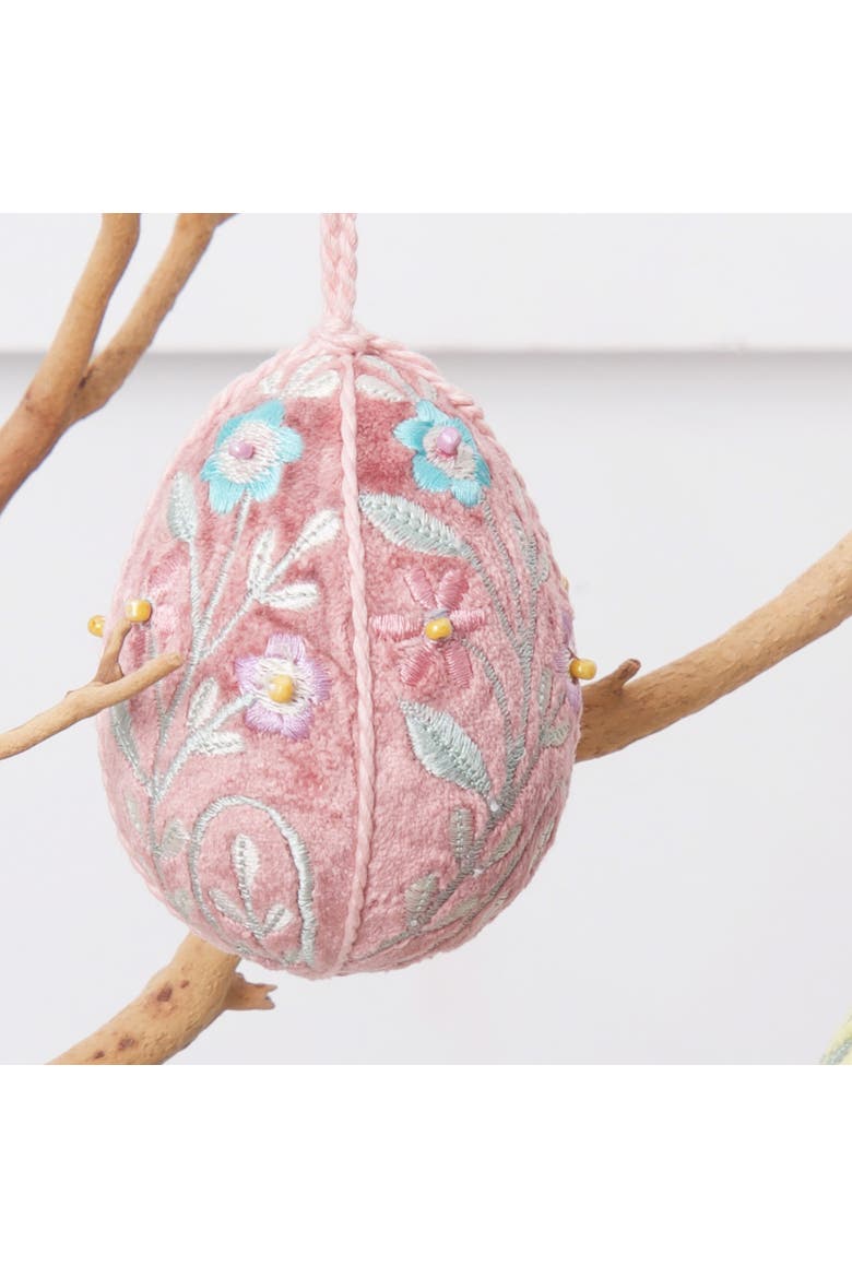 Yellow Vintage Velvet Floral Hanging Easter Egg Ornament 3.5", Alternate, color, Yellow