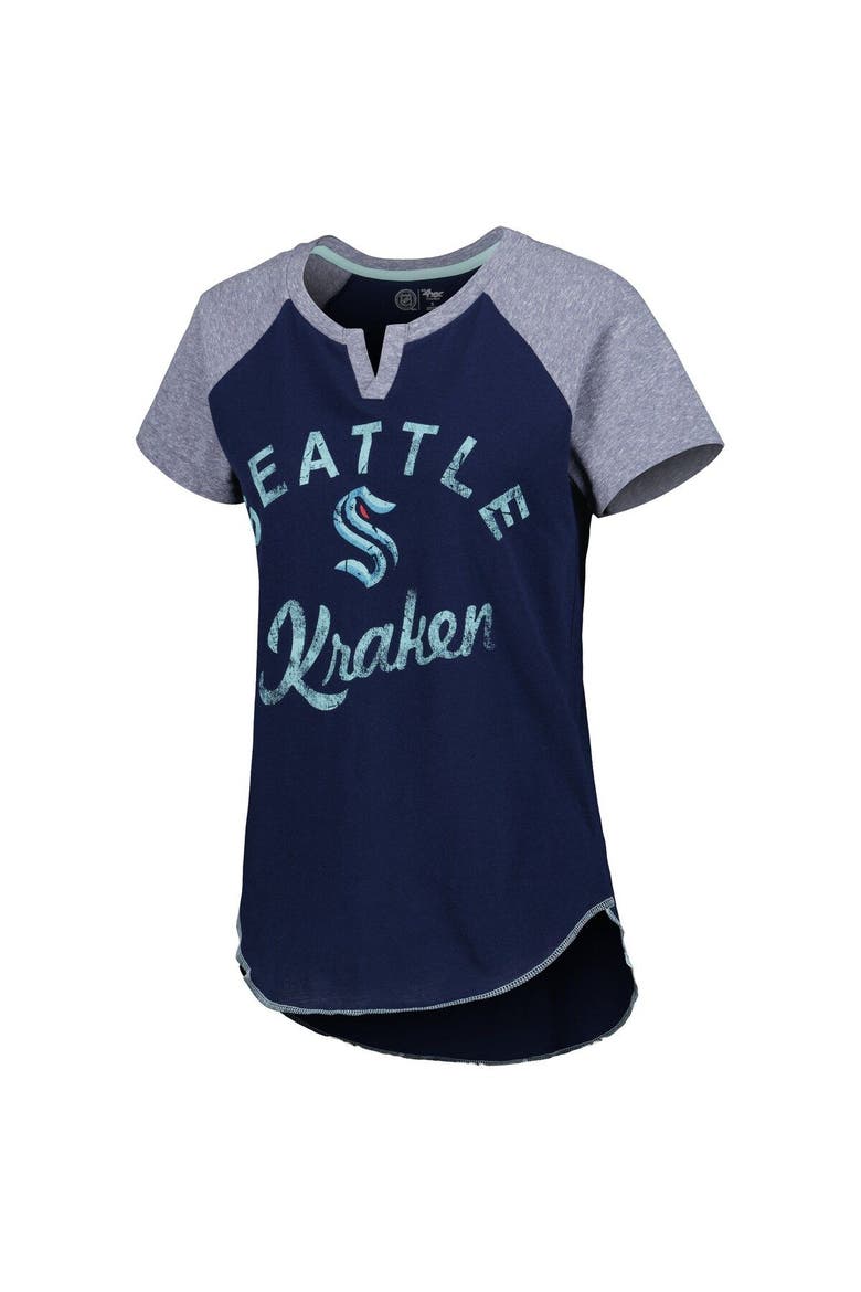 Women's Starter Deep Sea Blue Seattle Kraken Grand Slam Raglan Notch Neck T-Shirt, Alternate, color, Navy