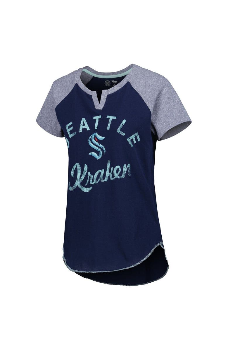 STARTER Women's Starter Deep Sea Blue Seattle Kraken Grand Slam Raglan Notch Neck T-Shirt, Alternate, color, 