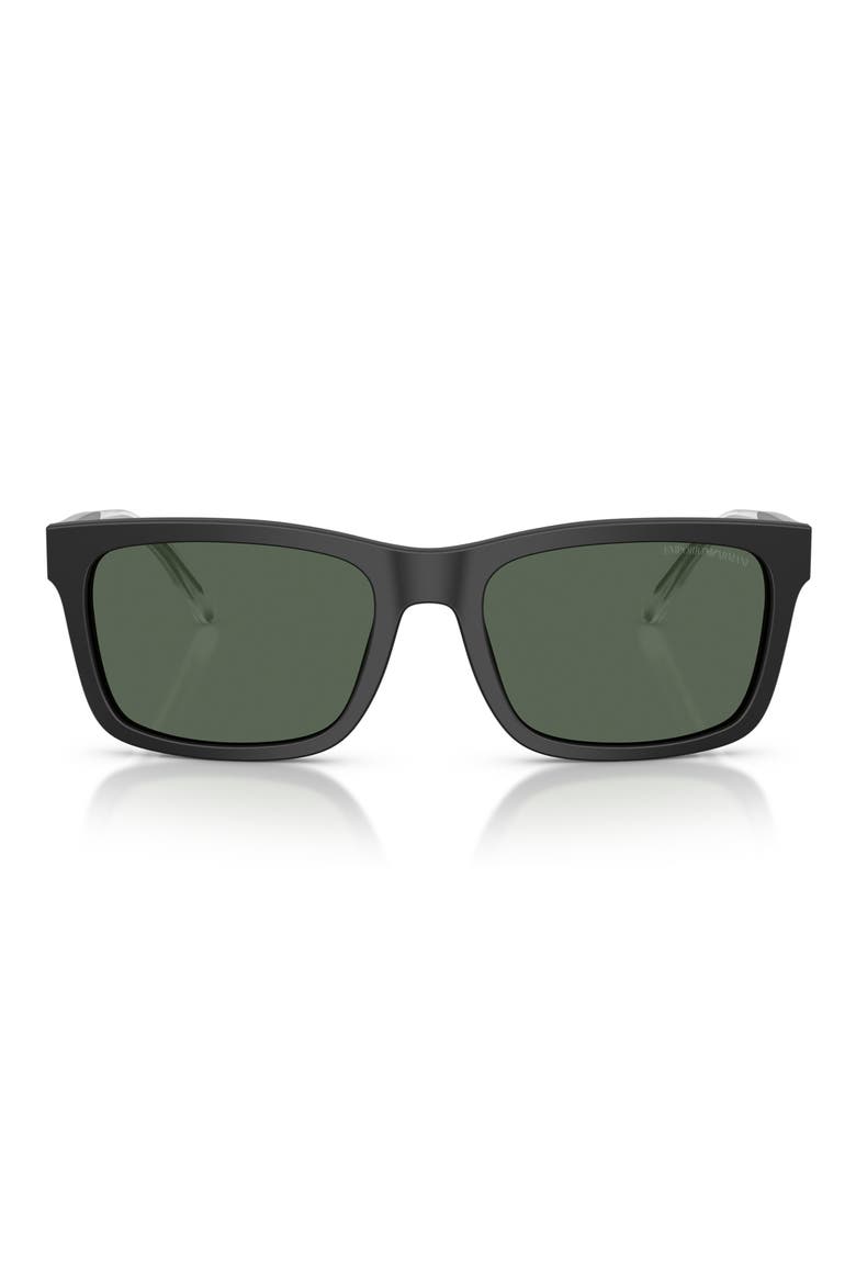 57mm Rectangle Sunglasses, Main, color, MATTE BLACK / DARK GREEN