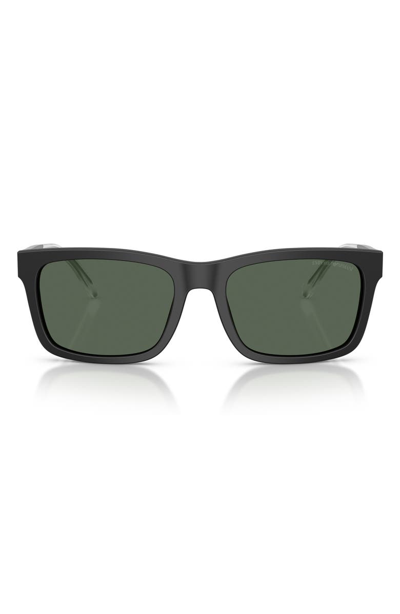 Emporio Armani 57mm Rectangle Sunglasses, Main, color, Matte Black / Dark Green