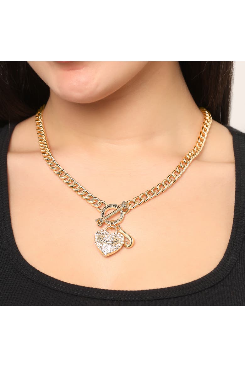 Gold-Tone Heart and Logo Toggle Charm Necklace, Alternate, color, Gold