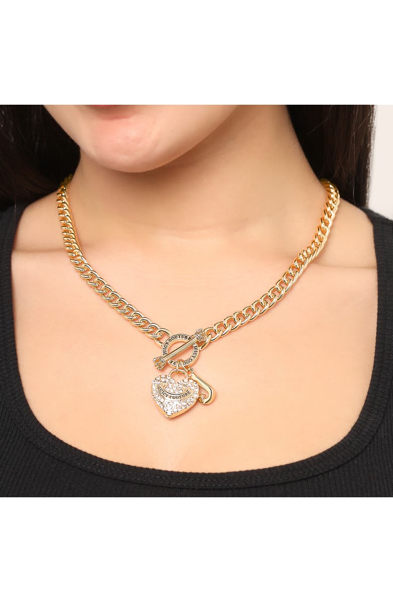 Juicy Couture Gold-Tone Heart and Logo Toggle Charm Necklace, Alternate, color, Gold