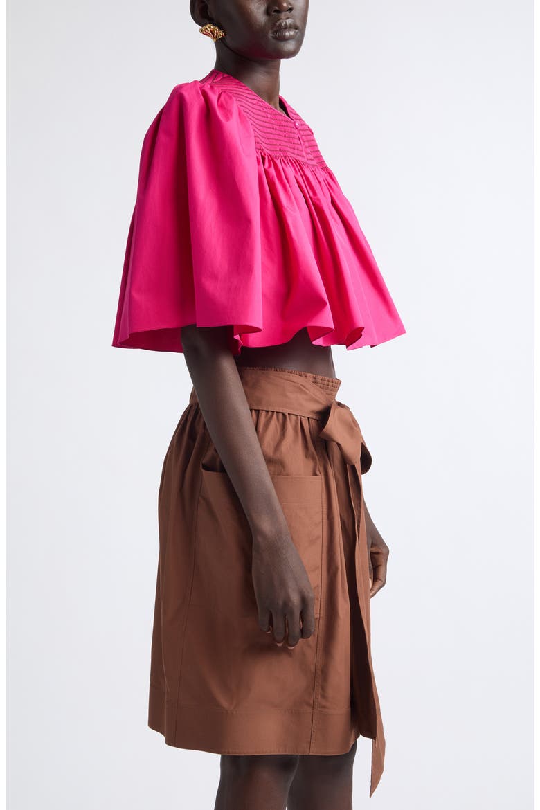 Crop Smocked Yoke Cotton Poplin Top, Alternate, color, GARNET PINK