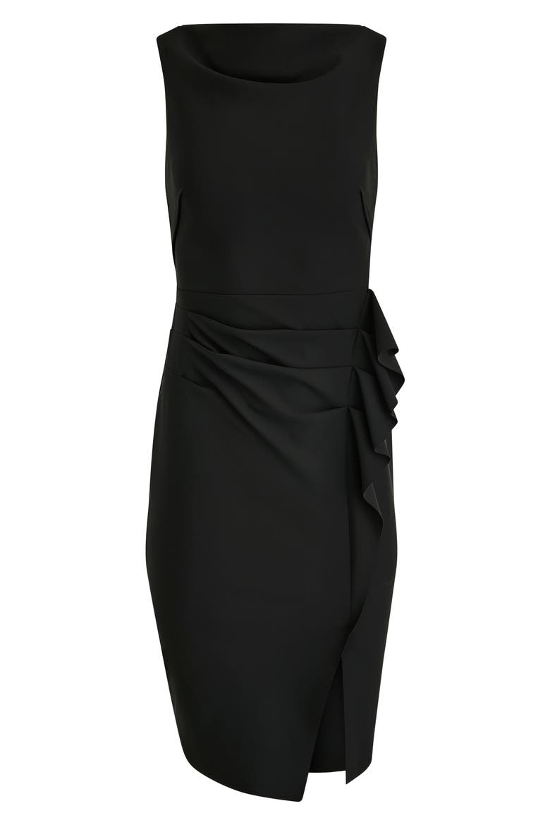 Ruffle Detail Sheath Midi Dress, Alternate, color, BLACK