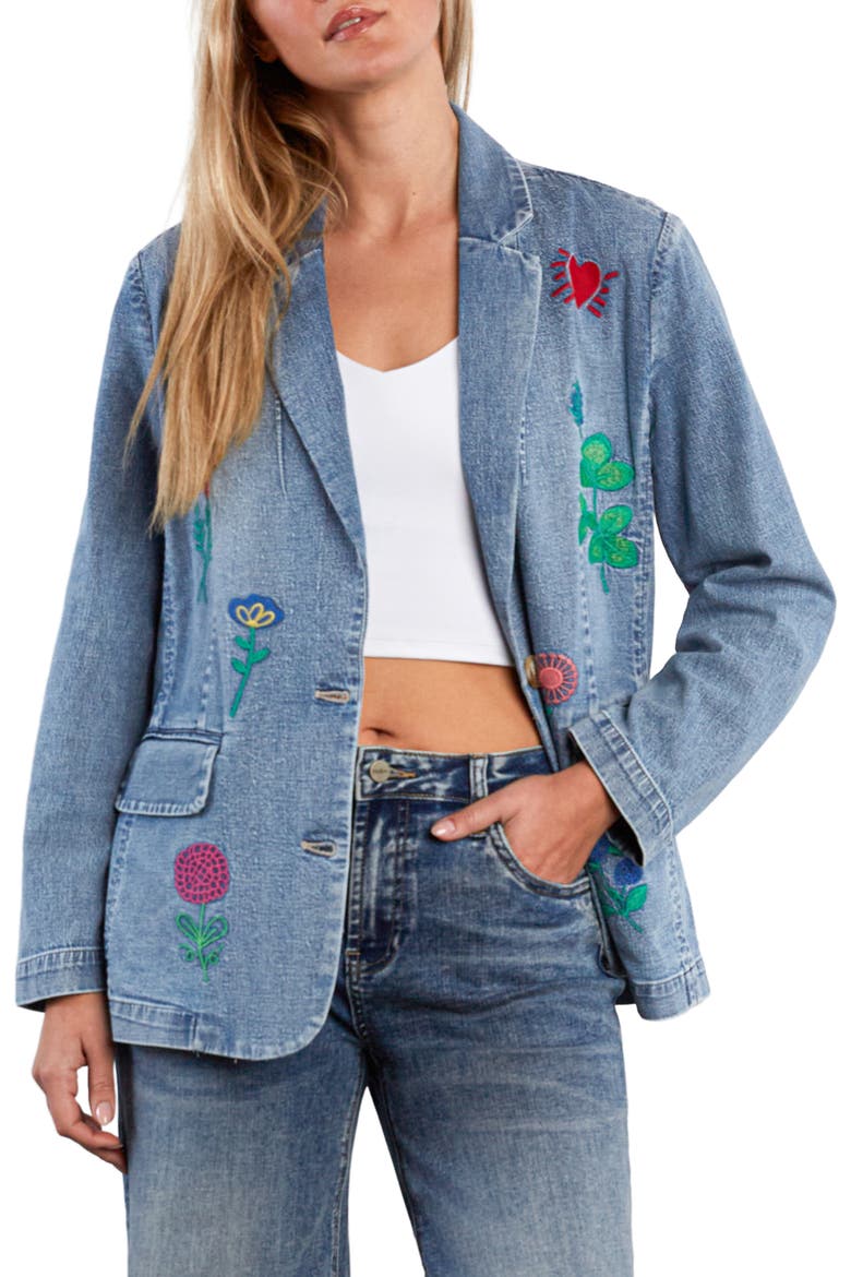 Blossom Embroidered Blazer, Alternate, color, DENIM