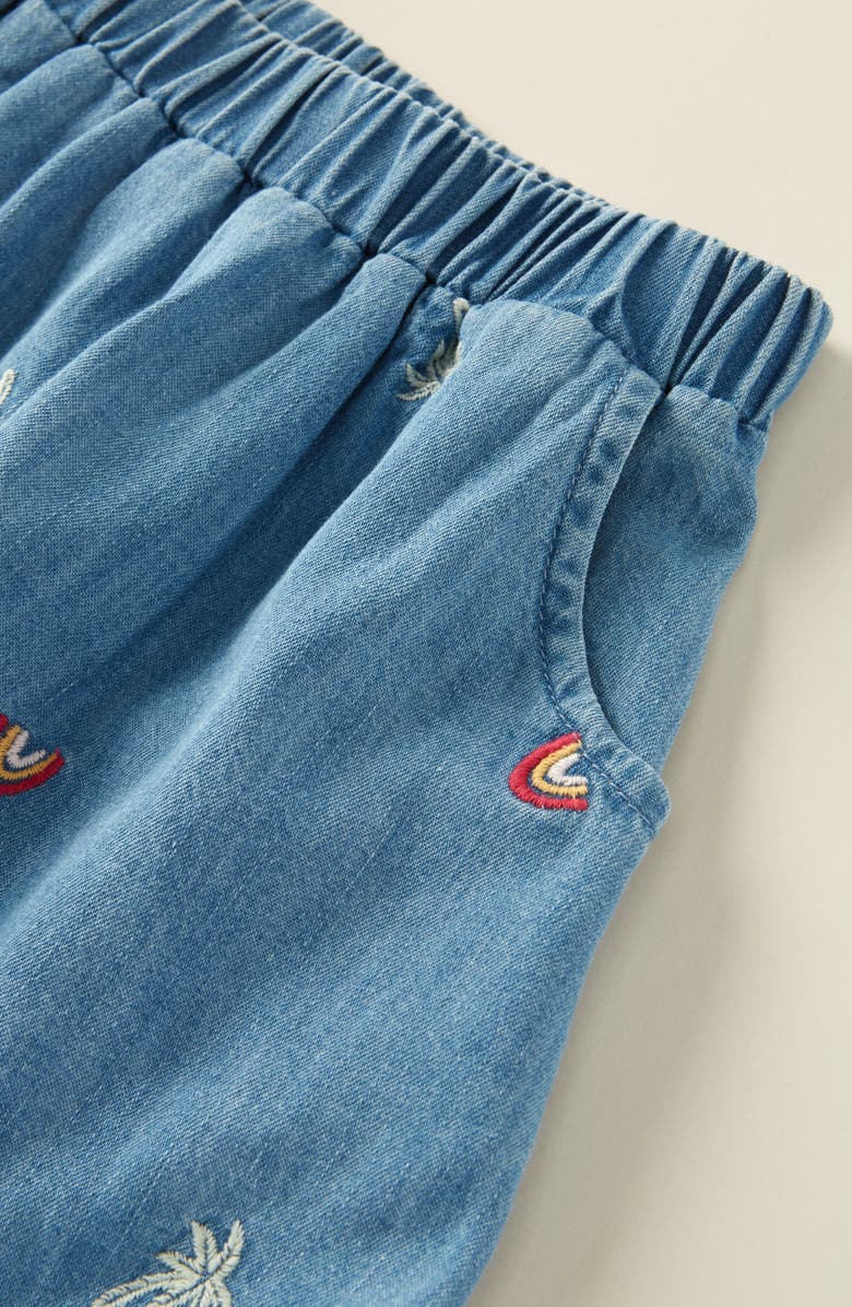 Tucker + Tate Kids' Embroidered Pocket Denim Skirt, Alternate, color, Mid Gem Wash Rainbow Palms