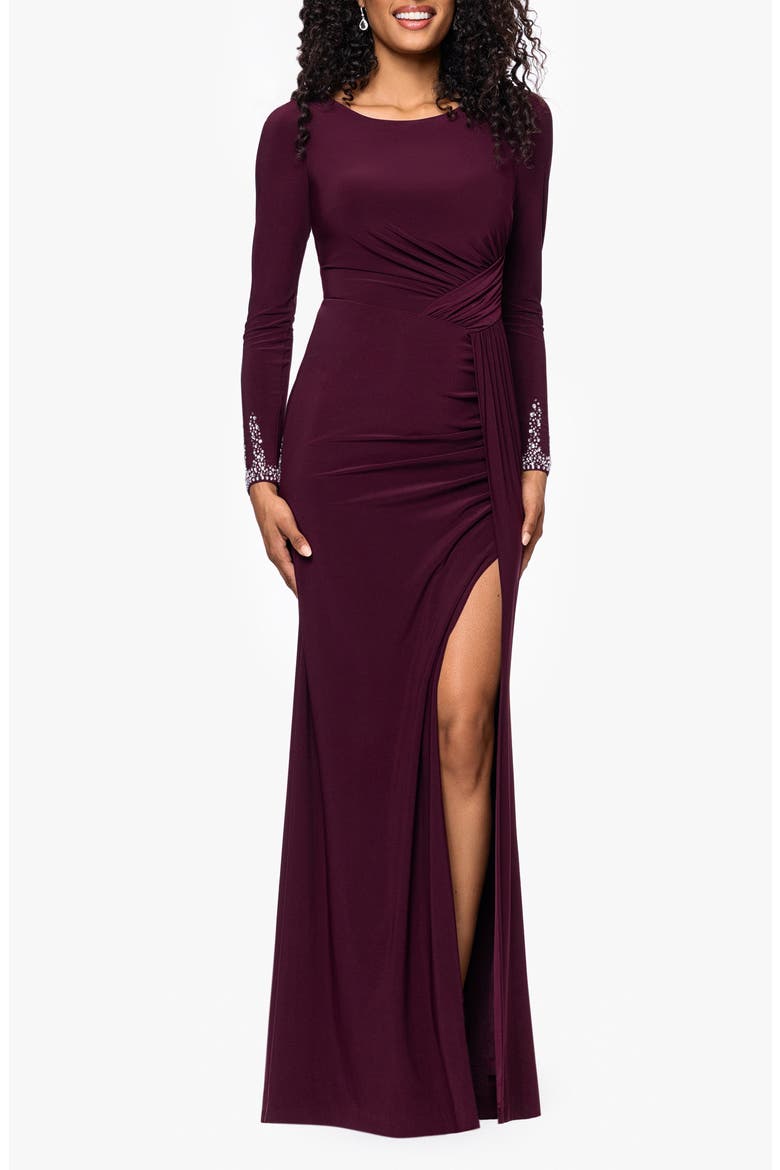 Embellished Cuff Ruched Long Sleeve Sheath Gown video