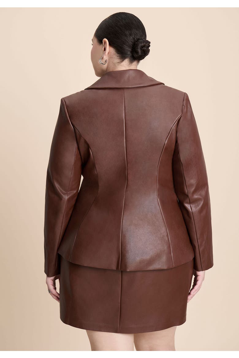Faux Leather Split Hem Jacket, Alternate, color, CHOCOLATE FONDANT