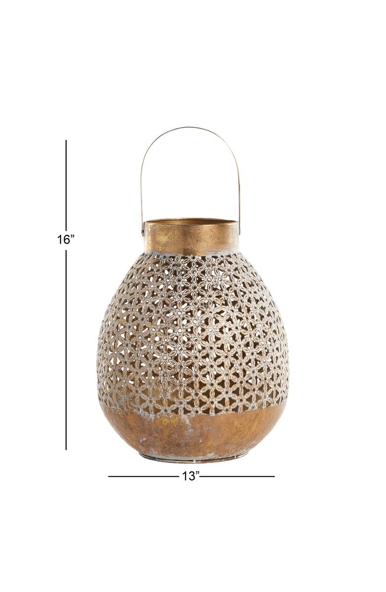 GINGER BIRCH STUDIO Goldtone Metal Laser Cut Candle Lantern with Pattern, Alternate, color, 