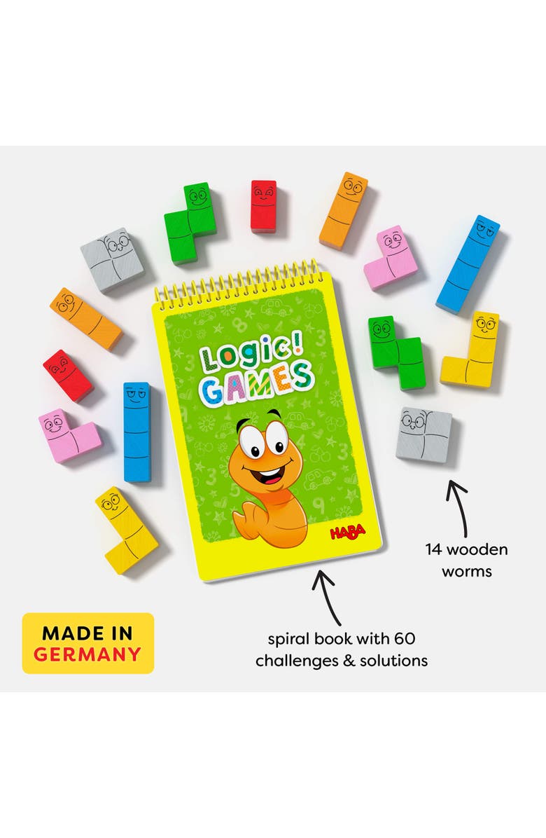 HABA Logic! Games Happy Worms - Children's Board Game for 5+ with 60 Solo Brain Teasers and Puzzle Fun to Develop Fine Motor Skills, Made in Germany, Alternate, color, Multi