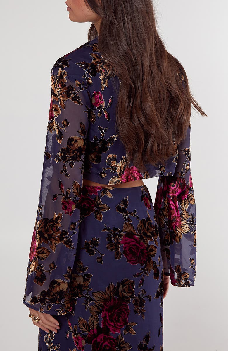 NASTY GAL Floral Devore Crop Shirt, Alternate, color, Blue
