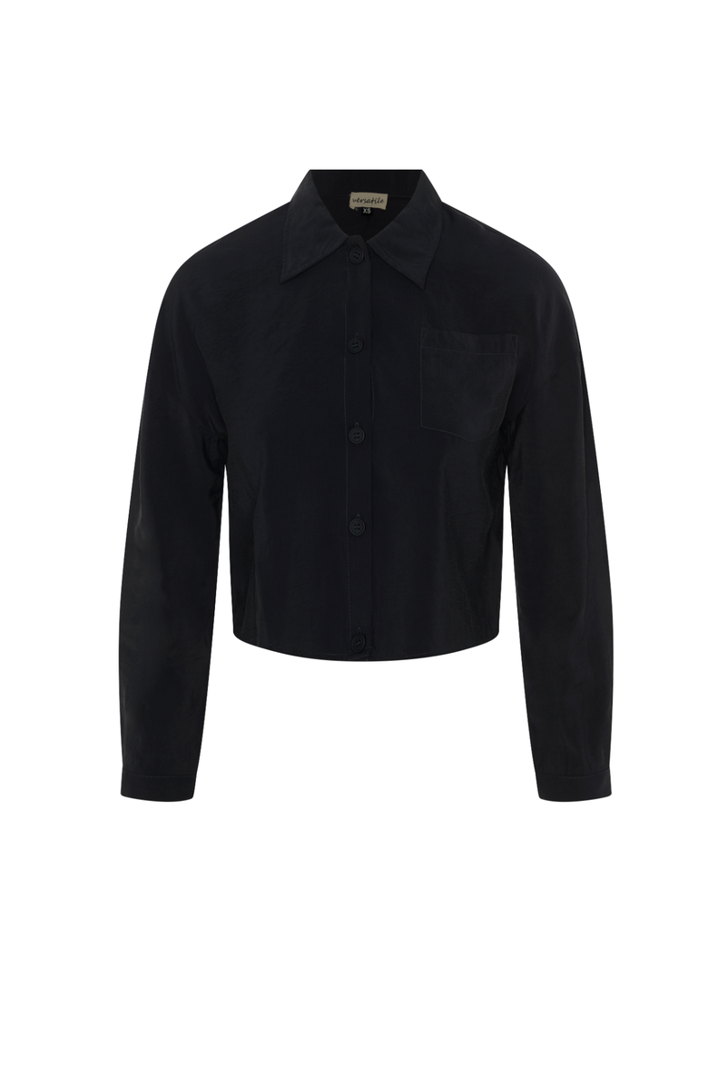 Versatile Copper Tencel Button Front Cropped Blouse, Main, color, Black