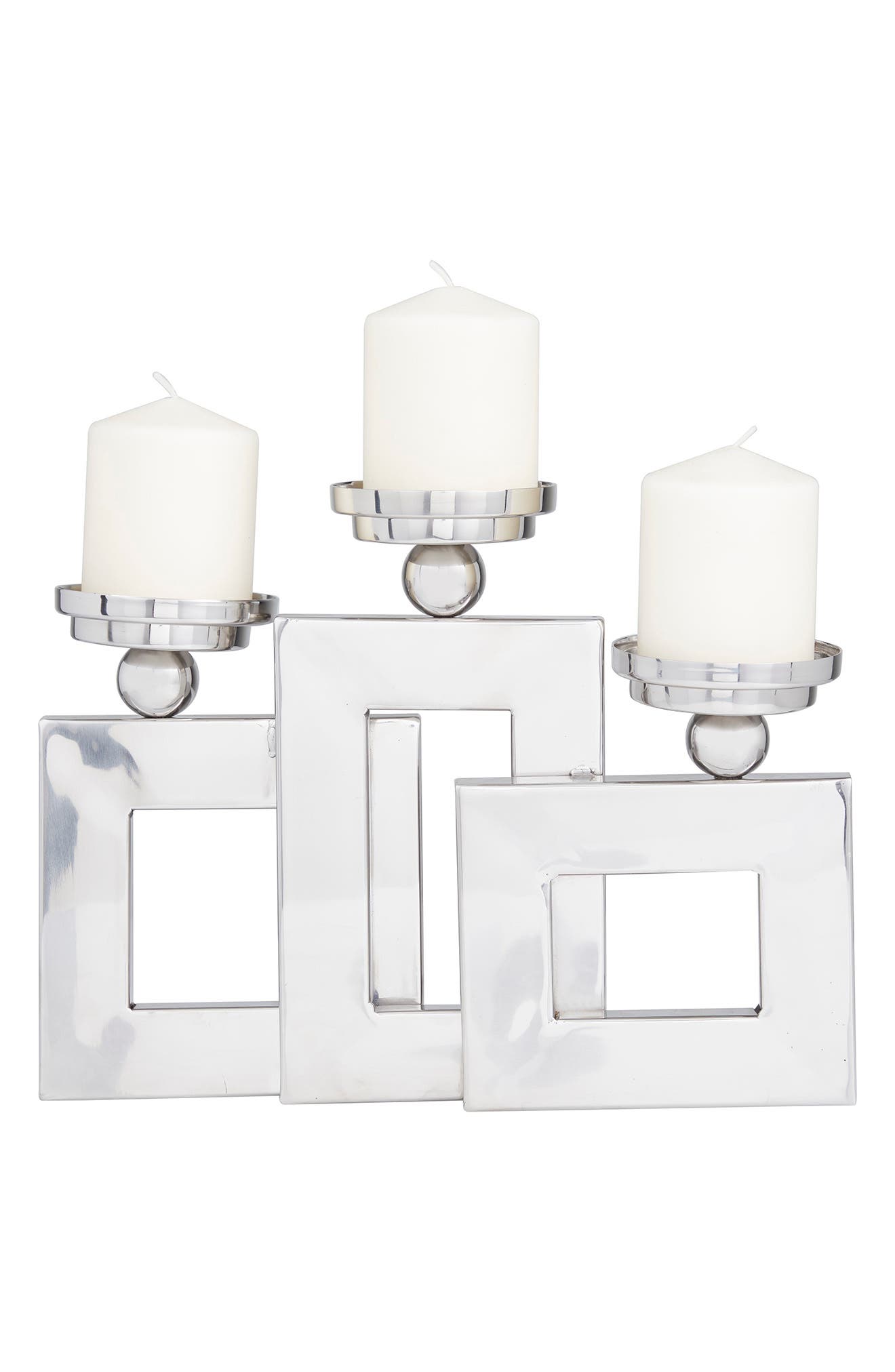 VIVIAN LUNE HOME Silvertone Stainless Steel Pillar 3 Plate Candle Holder