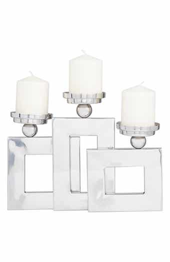 VIVIAN LUNE HOME Silvertone Stainless Steel Pillar 3 Plate Candle Holder