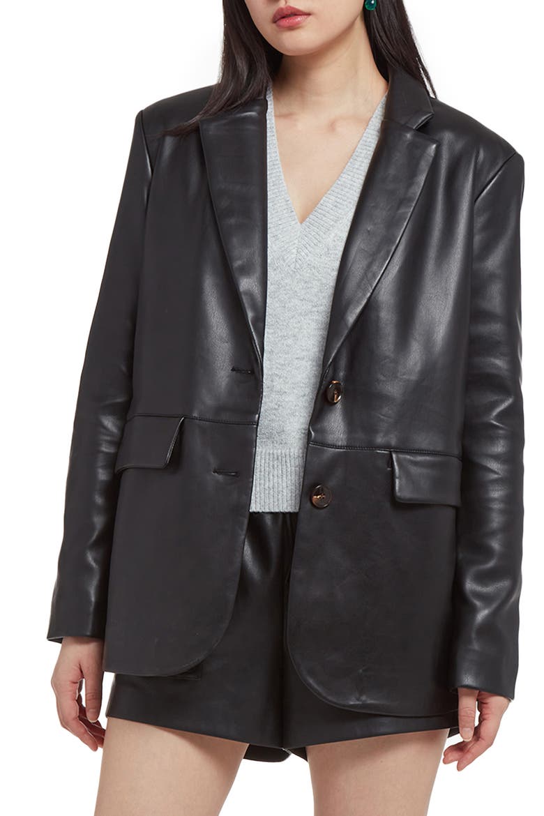 Killian Faux Leather Blazer, Main, color, NOIR