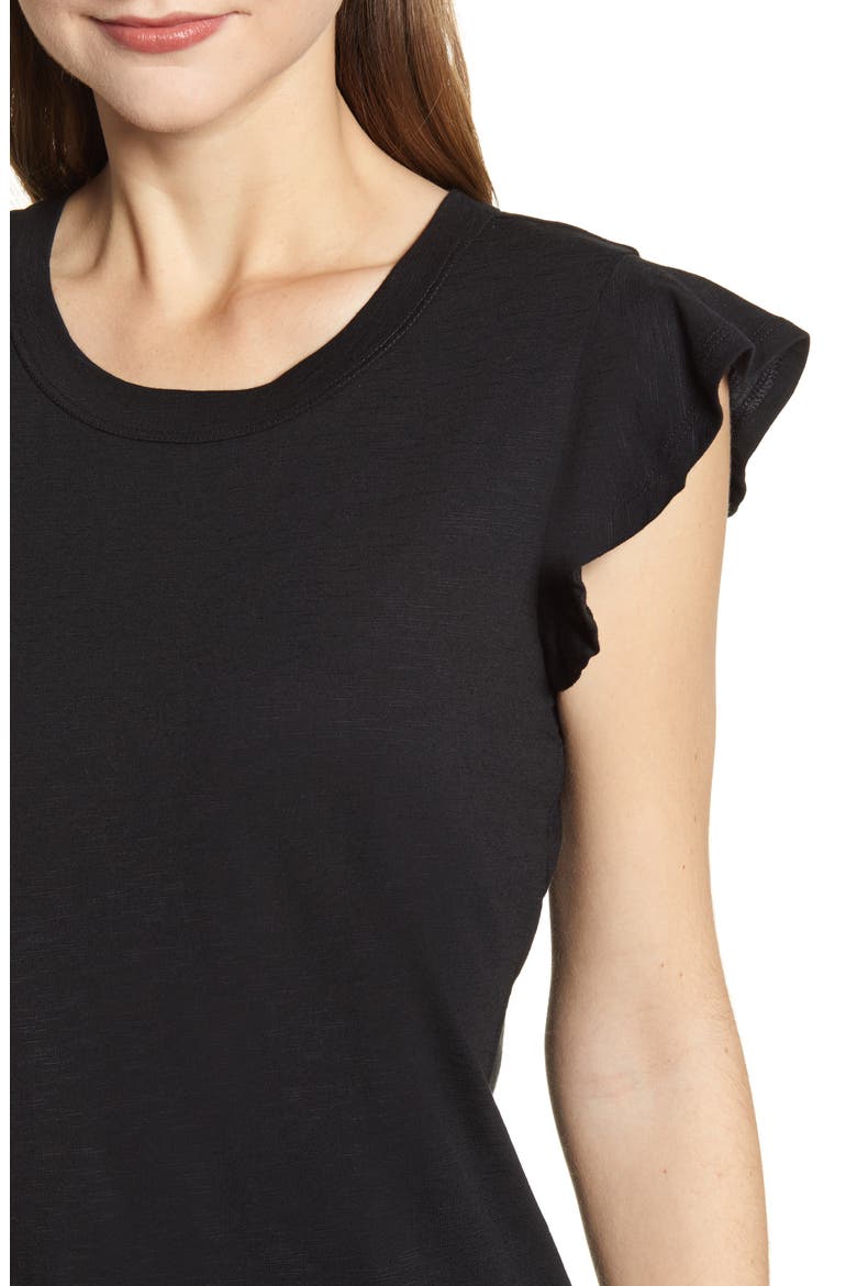 Flutter Sleeve Cotton Blend Tee, Alternate, color, BLACK