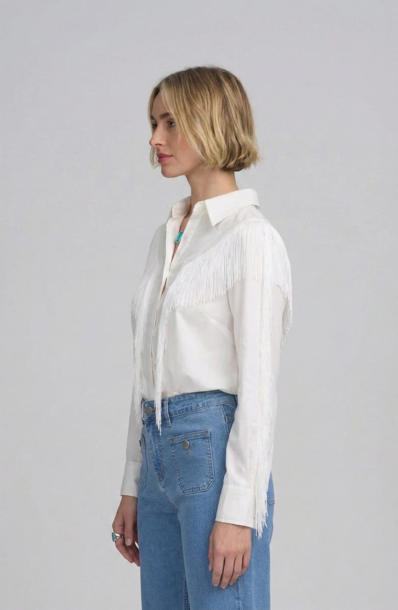 ELLE Collection Fringe Shirt, Alternate, color, Ivory
