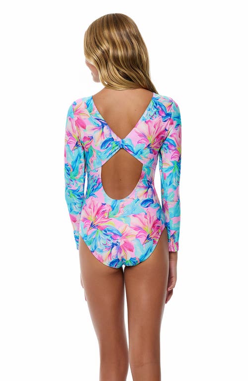 Beach Lingo Kids' Floral Print One-piece Rashguard Swimsuit In Pink Multi