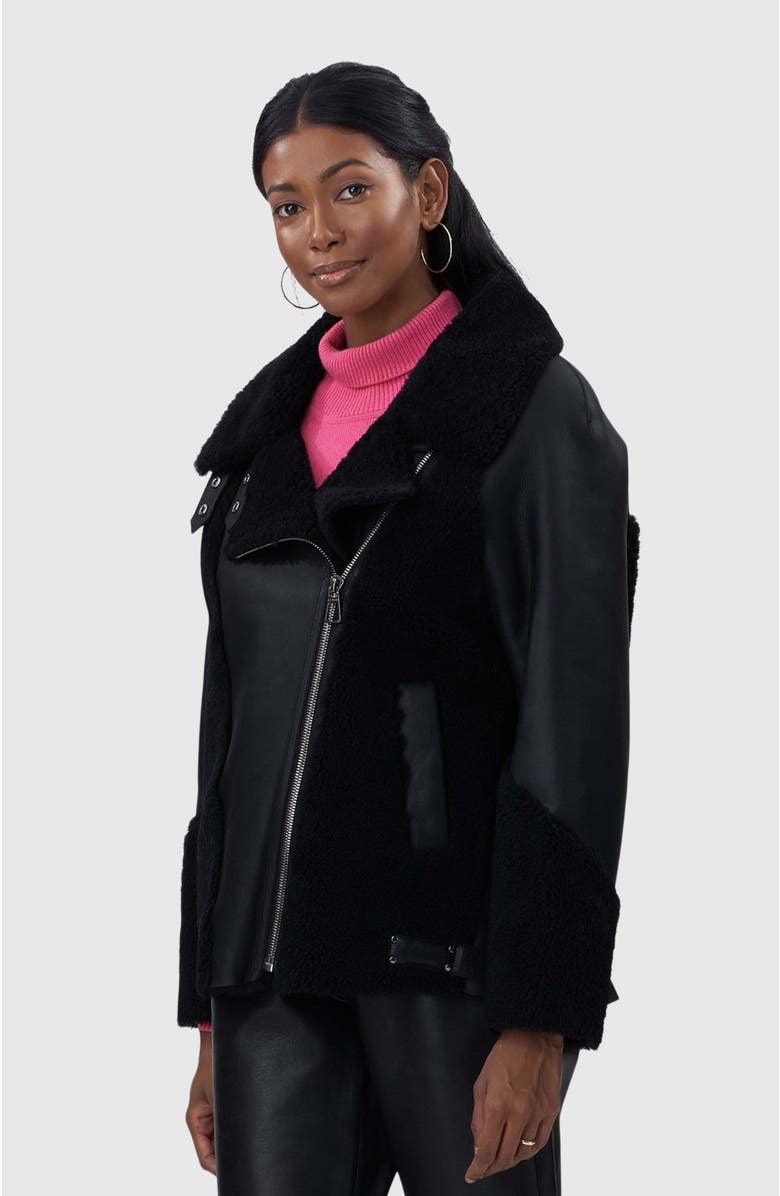 GORSKI Genuine Shearling Zip Moto Jacket, Alternate, color, Black/Black