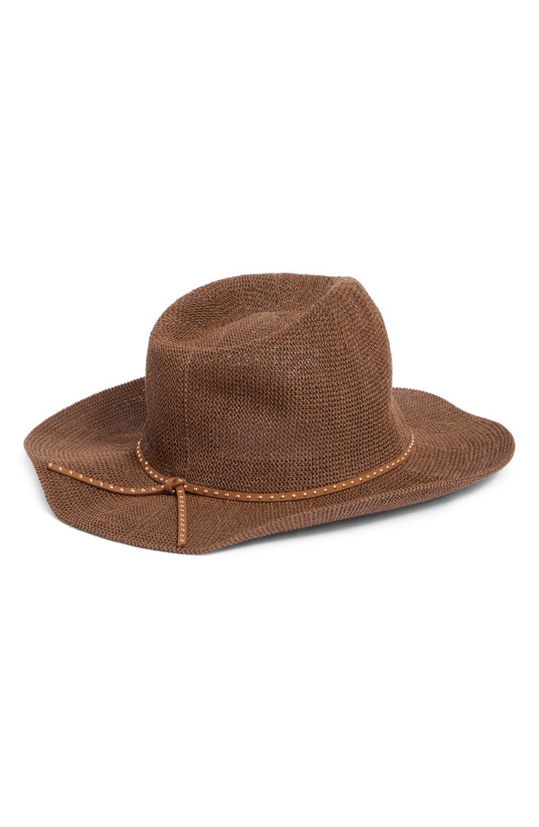 Vince Camuto Studded Band Straw Cowboy Hat, Alternate, color, Brown