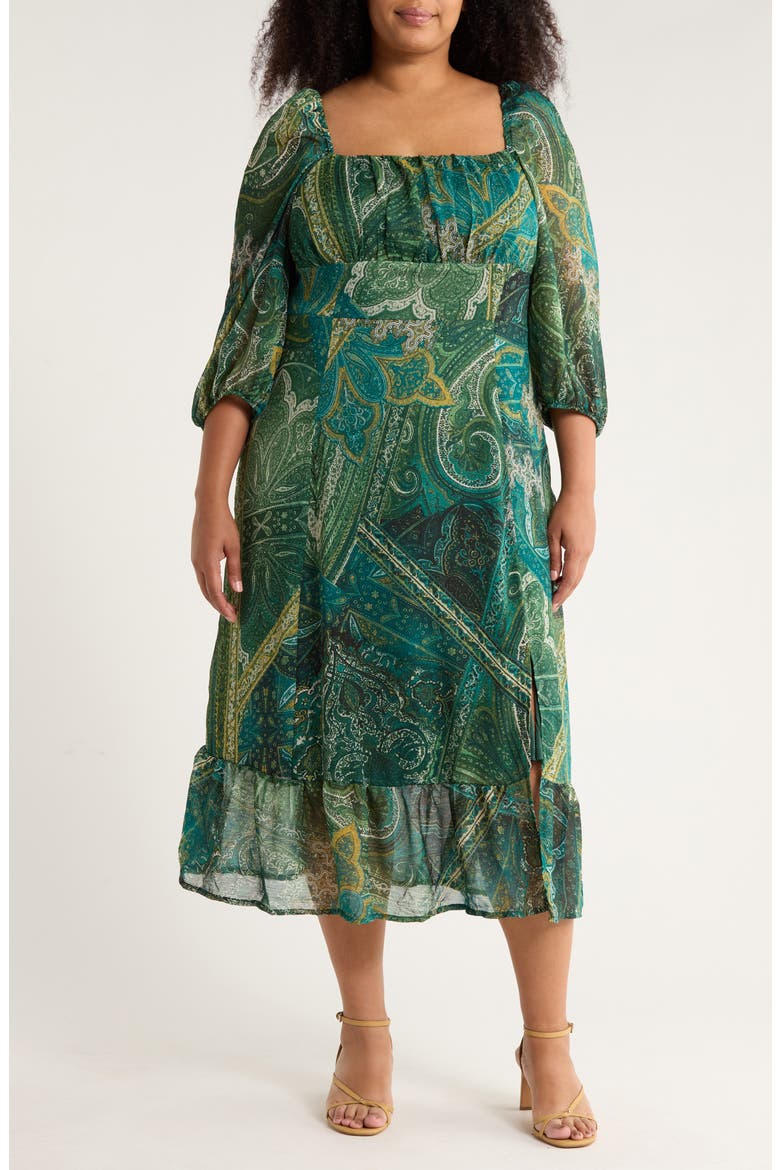 Square Neck Long Sleeve Maxi Dress, Main, color, GREEN BLUE