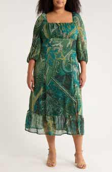 London Times Square Neck Long Sleeve Maxi Dress