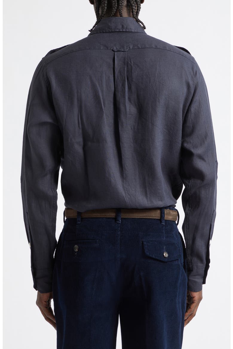 Pintuck Epaulet Linen Button-Up Shirt, Alternate, color, DARK NAVY