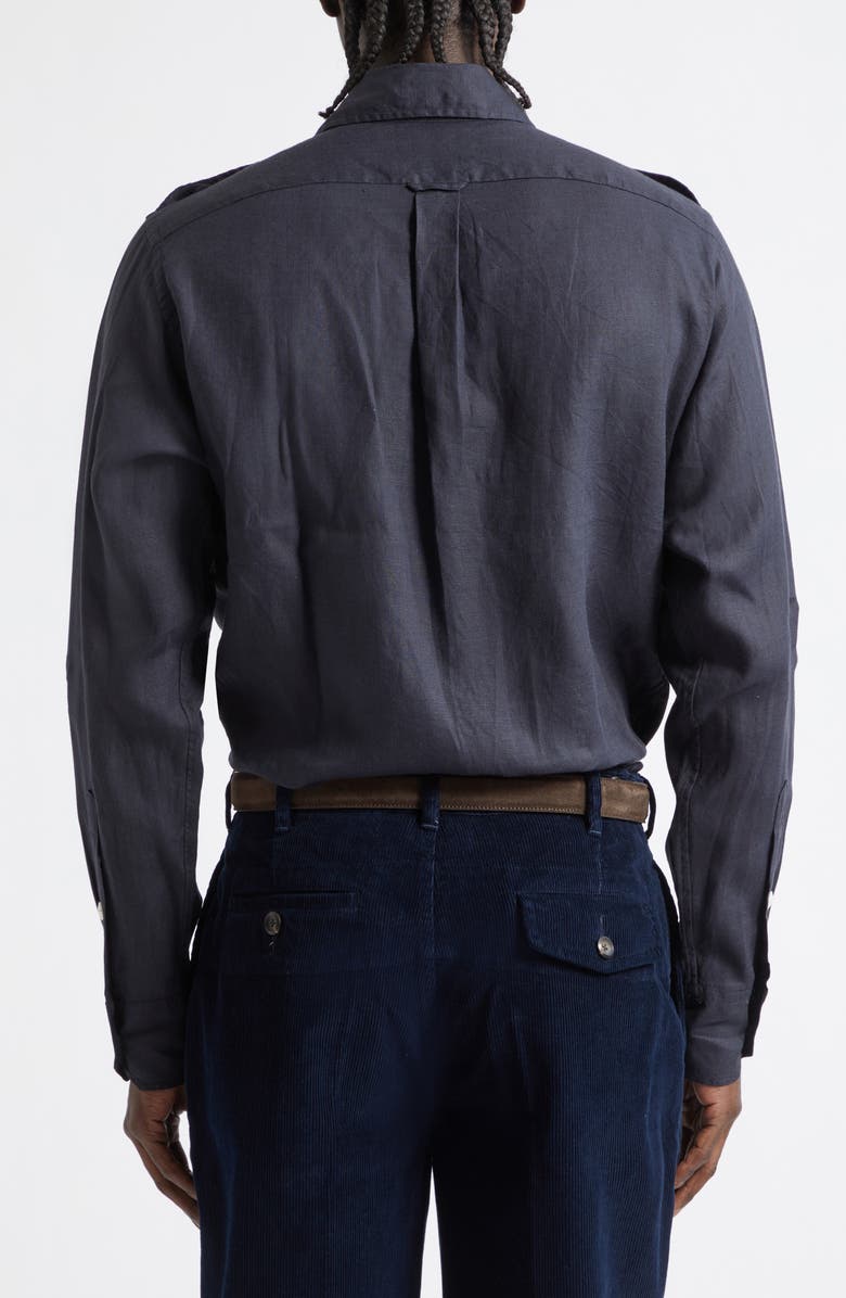 Drake's Pintuck Epaulet Linen Button-Up Shirt, Alternate, color, Dark Navy